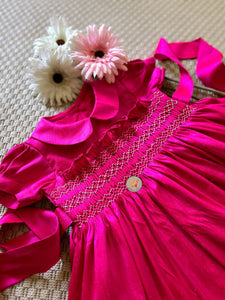 Handsmocked Classic Frock- Hot Pink