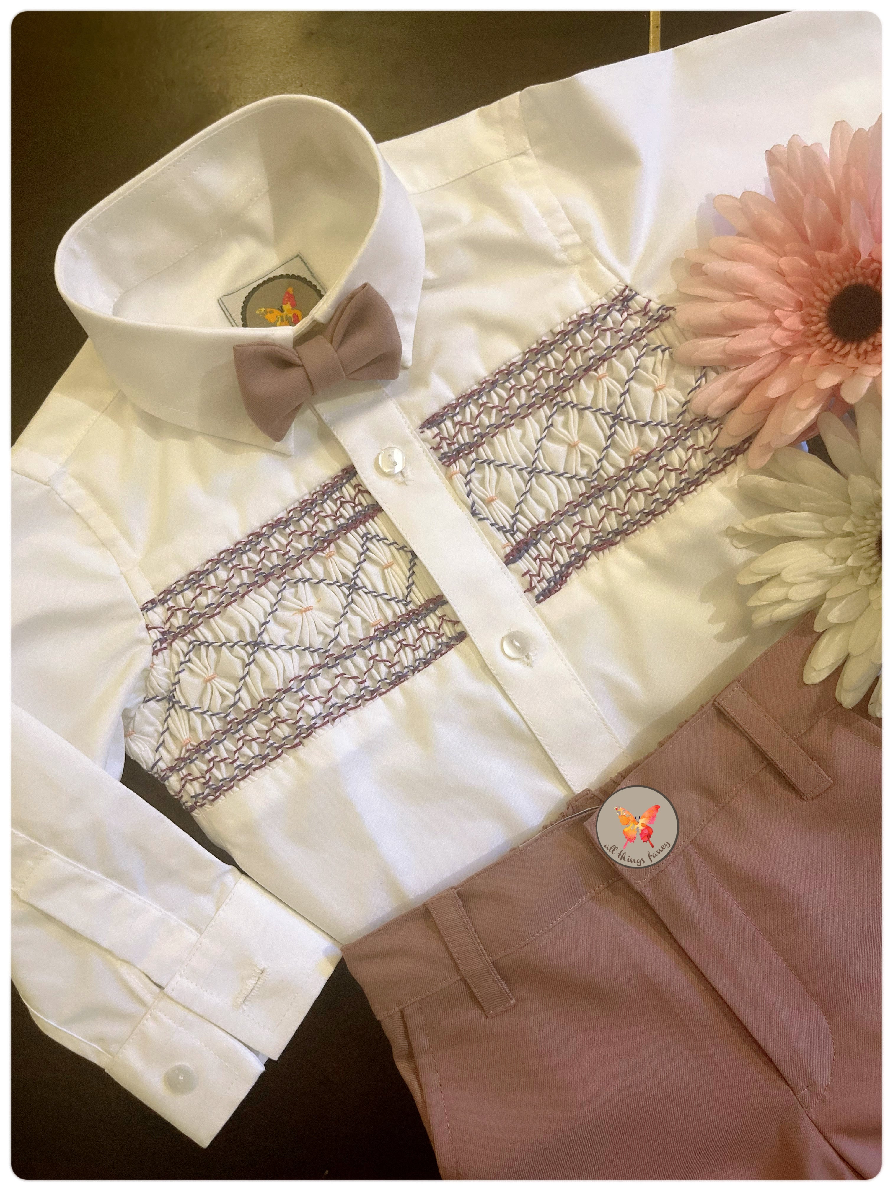 Handsmocked Shirt- Lavender Pants Set