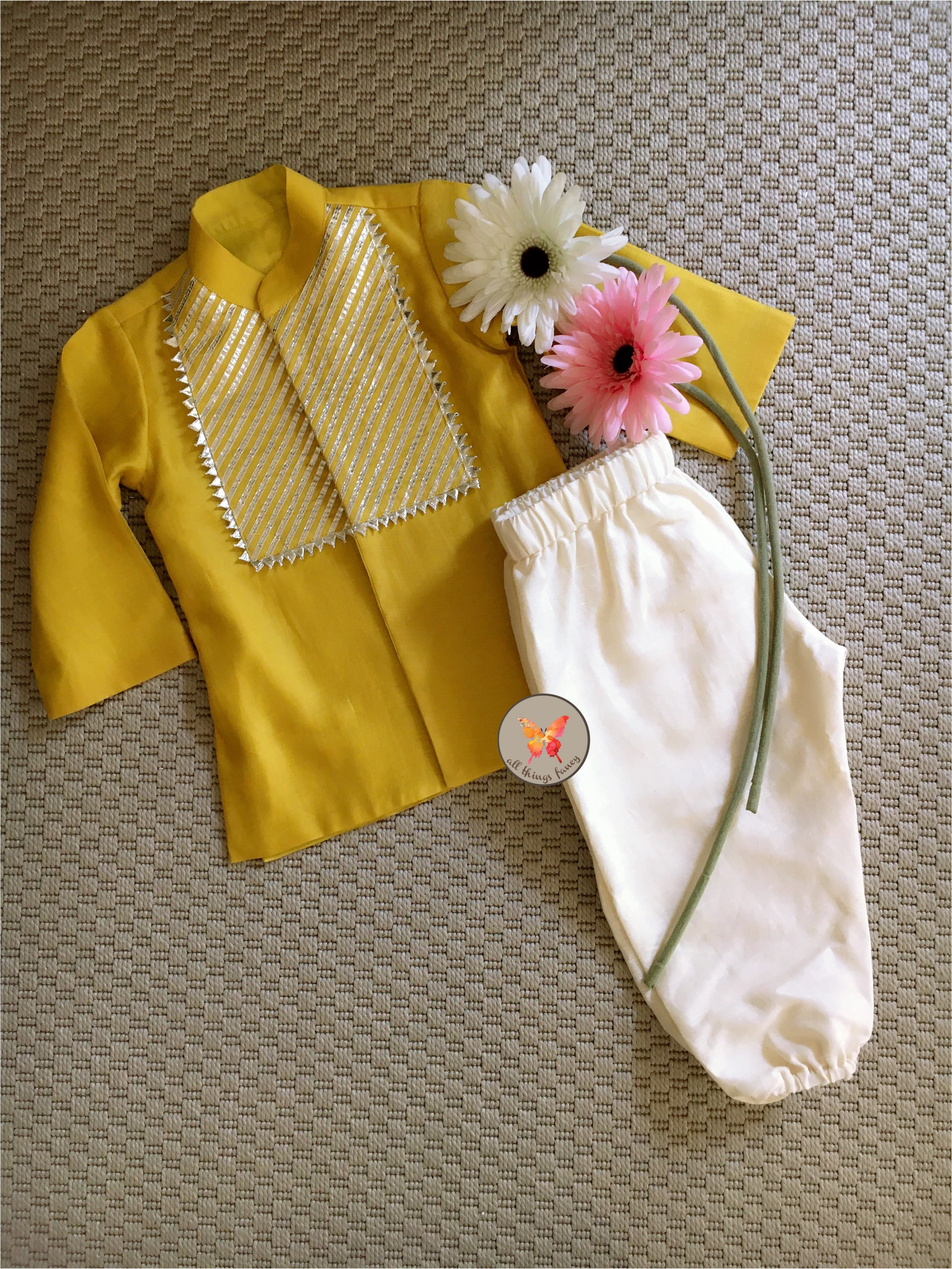 Gota Kurta Pyjama Set- Yellow