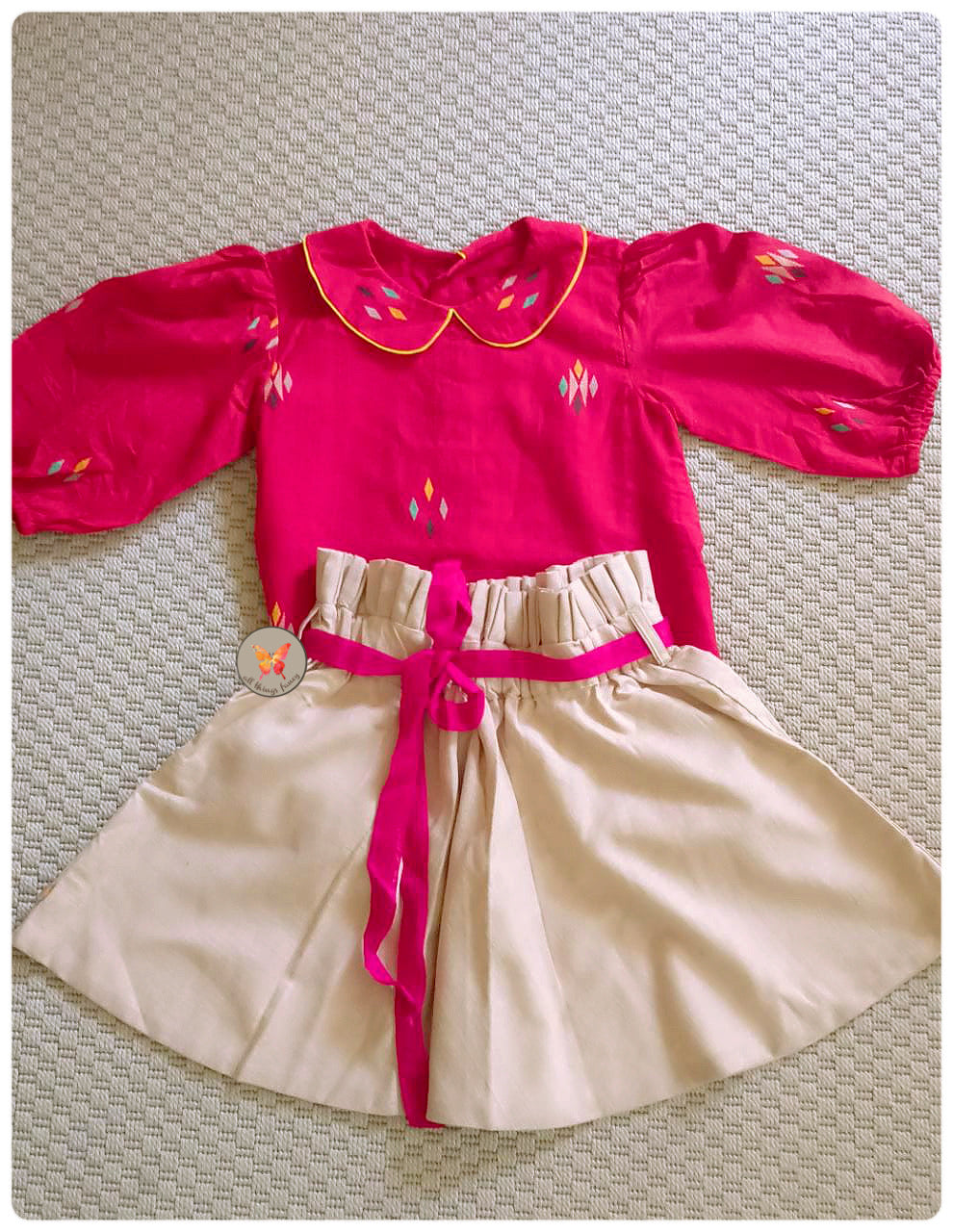 Jamdani Blouse with Paperbag Waist Skirt Set