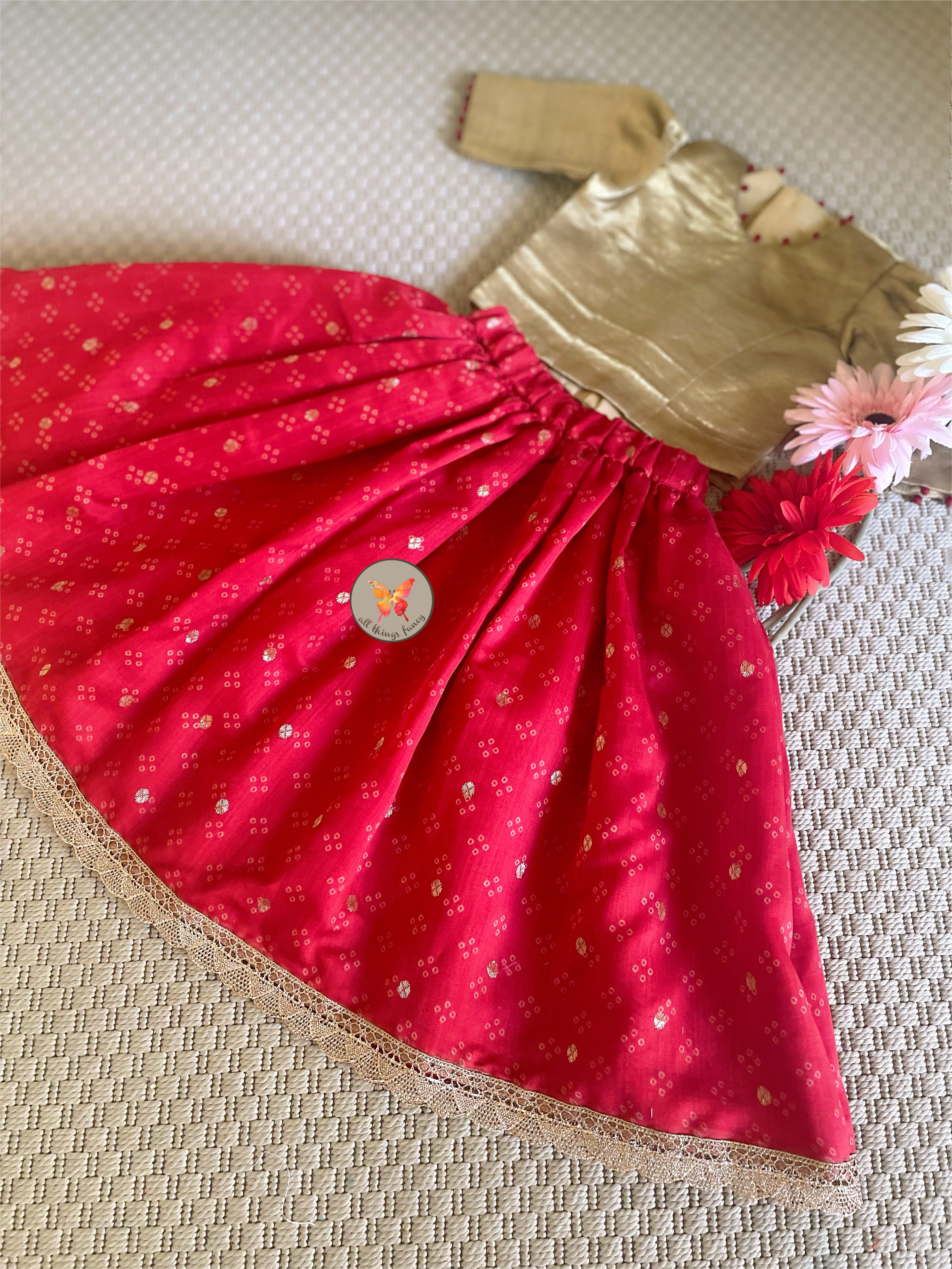 Woven Zari Bandhani Lehenga Set- Fuschia Pink