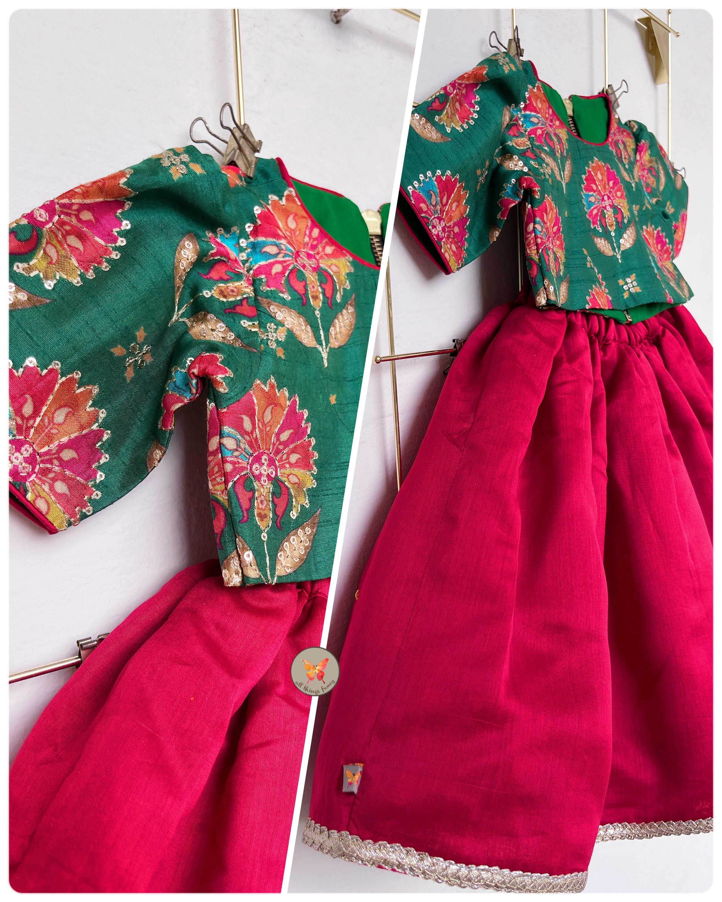 The Flower Lehenga Set - Red & Green