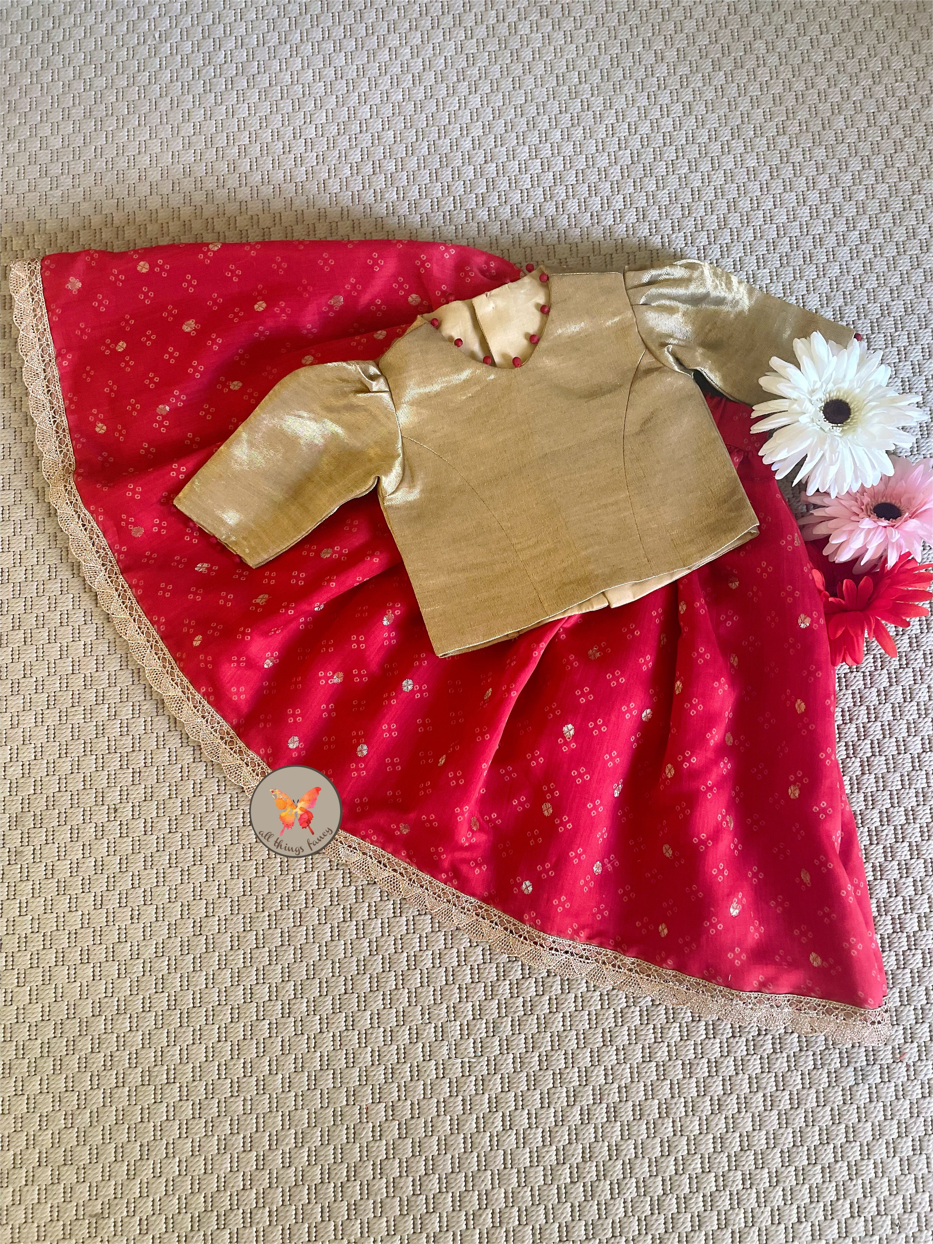 Woven Zari Bandhani Lehenga Set- Fuschia Pink