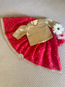 Woven Zari Bandhani Lehenga Set- Fuschia Pink