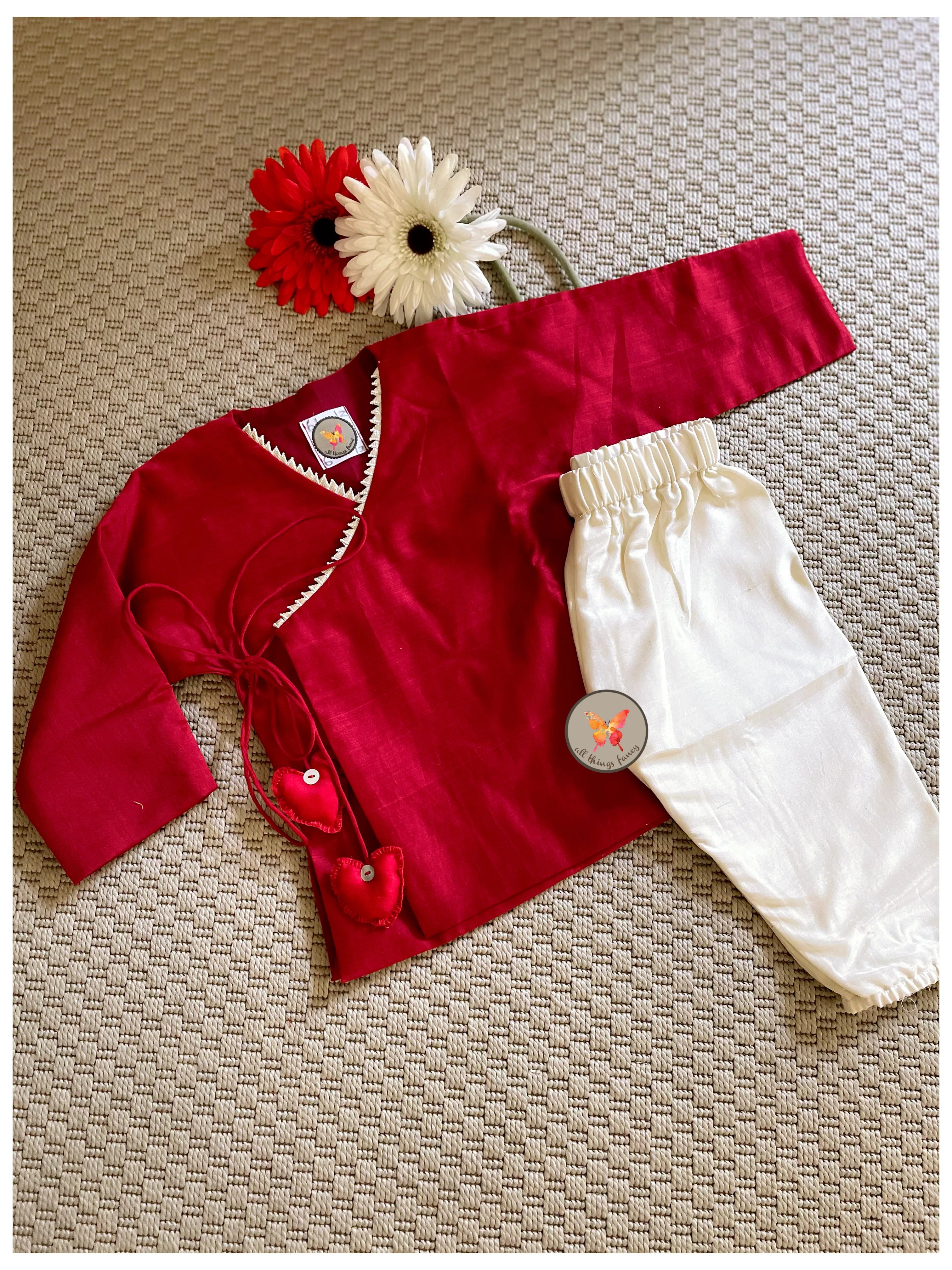 Angrakha Kurta Set- Red