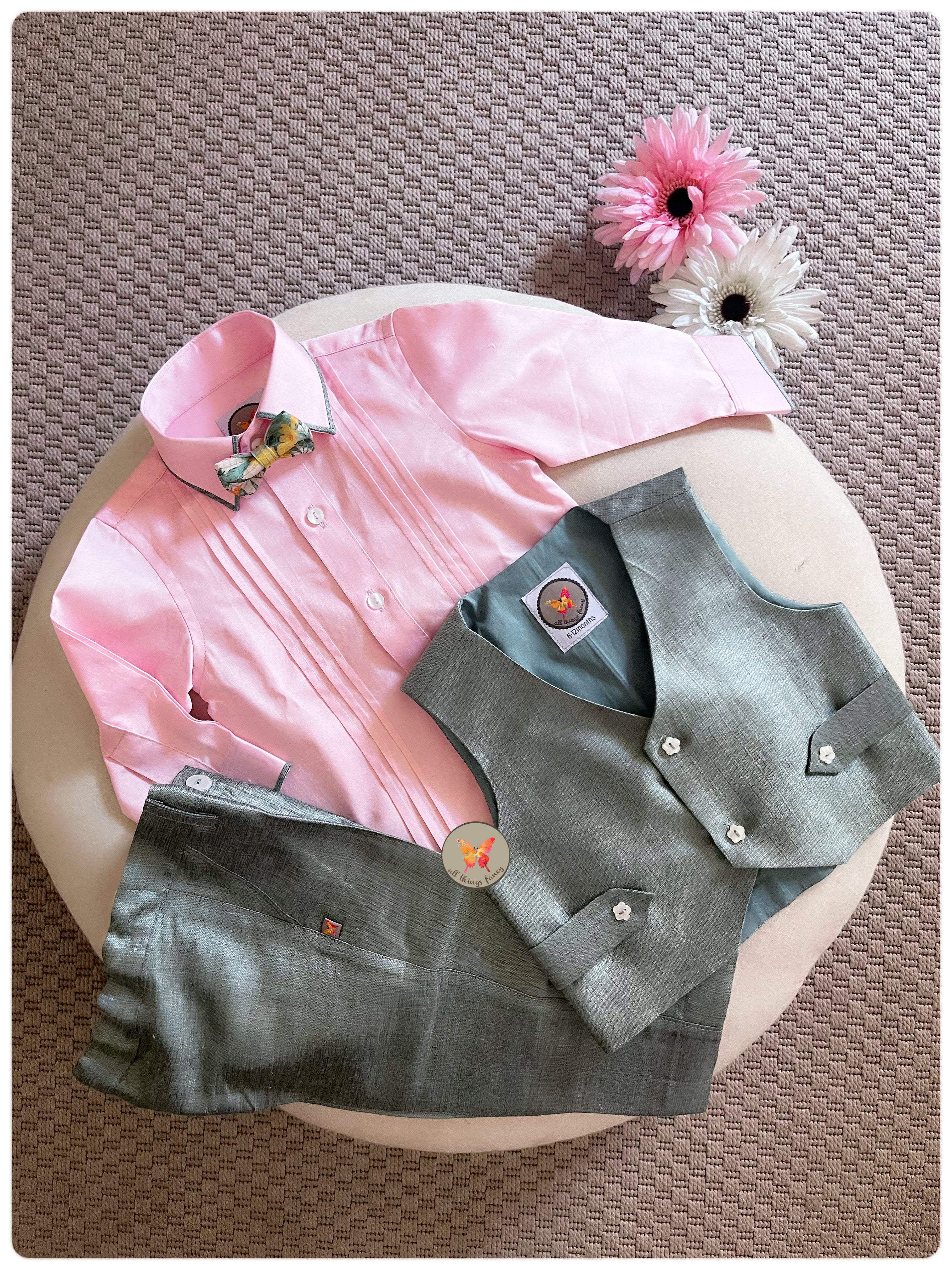 3 piece set- metallic Grey & Candy pink