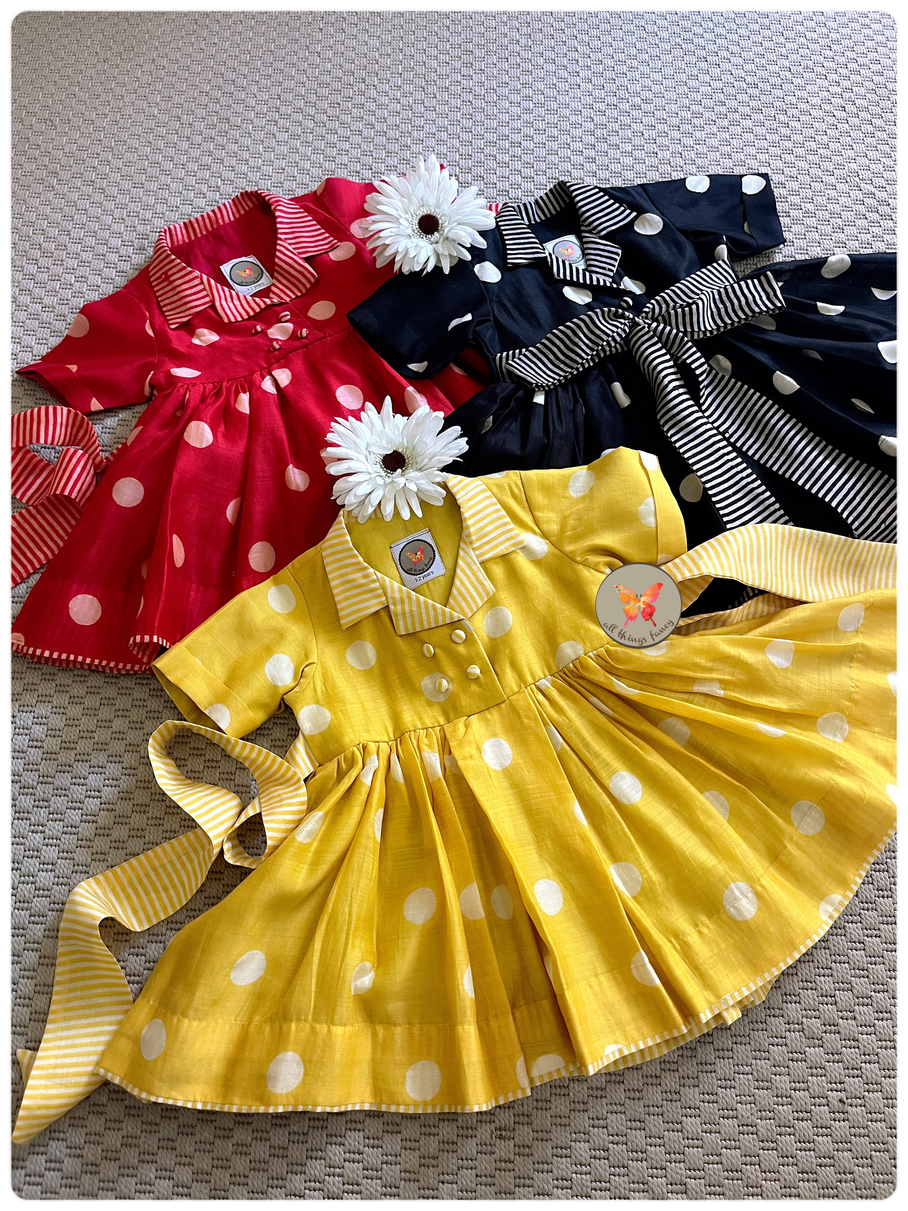 Polka & Stripes Blazer Cut dress - Yellow