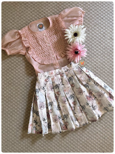 Vintage floral skirt blouse- blush