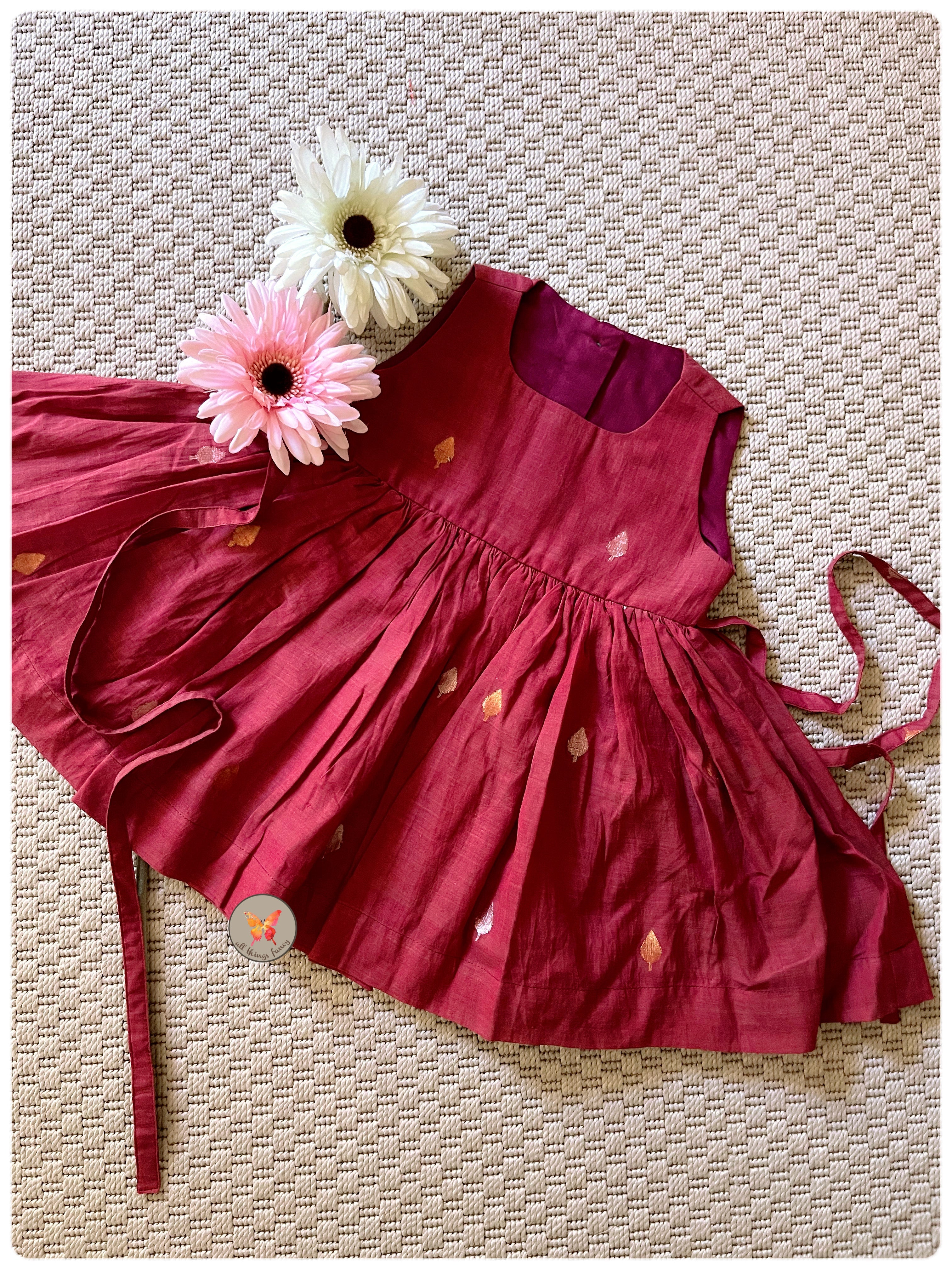 Zari Jamdani Frock- Brick Red