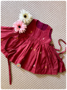 Zari Jamdani Frock- Brick Red