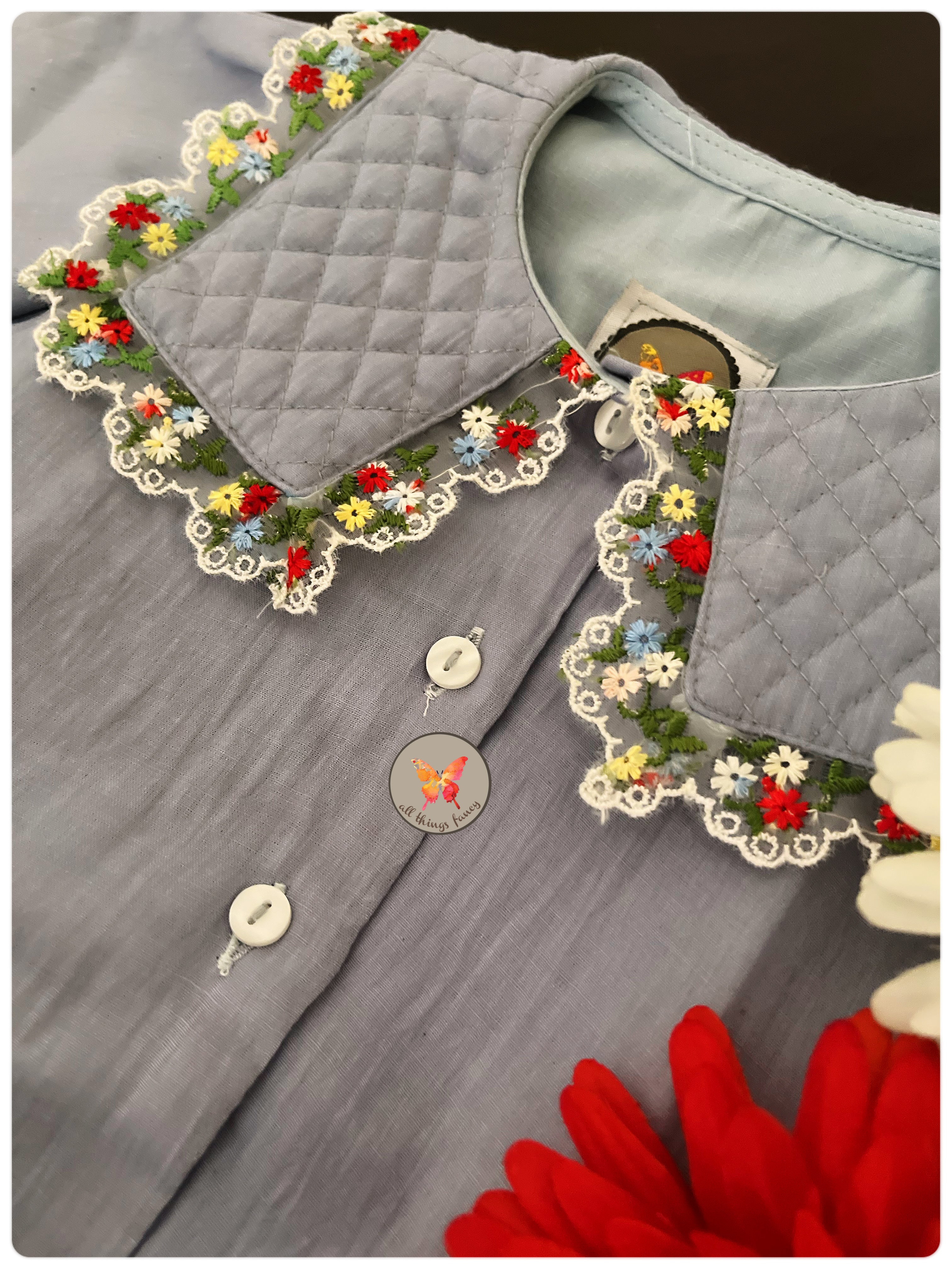 The Collared Blouse- Skirt Set- Grey
