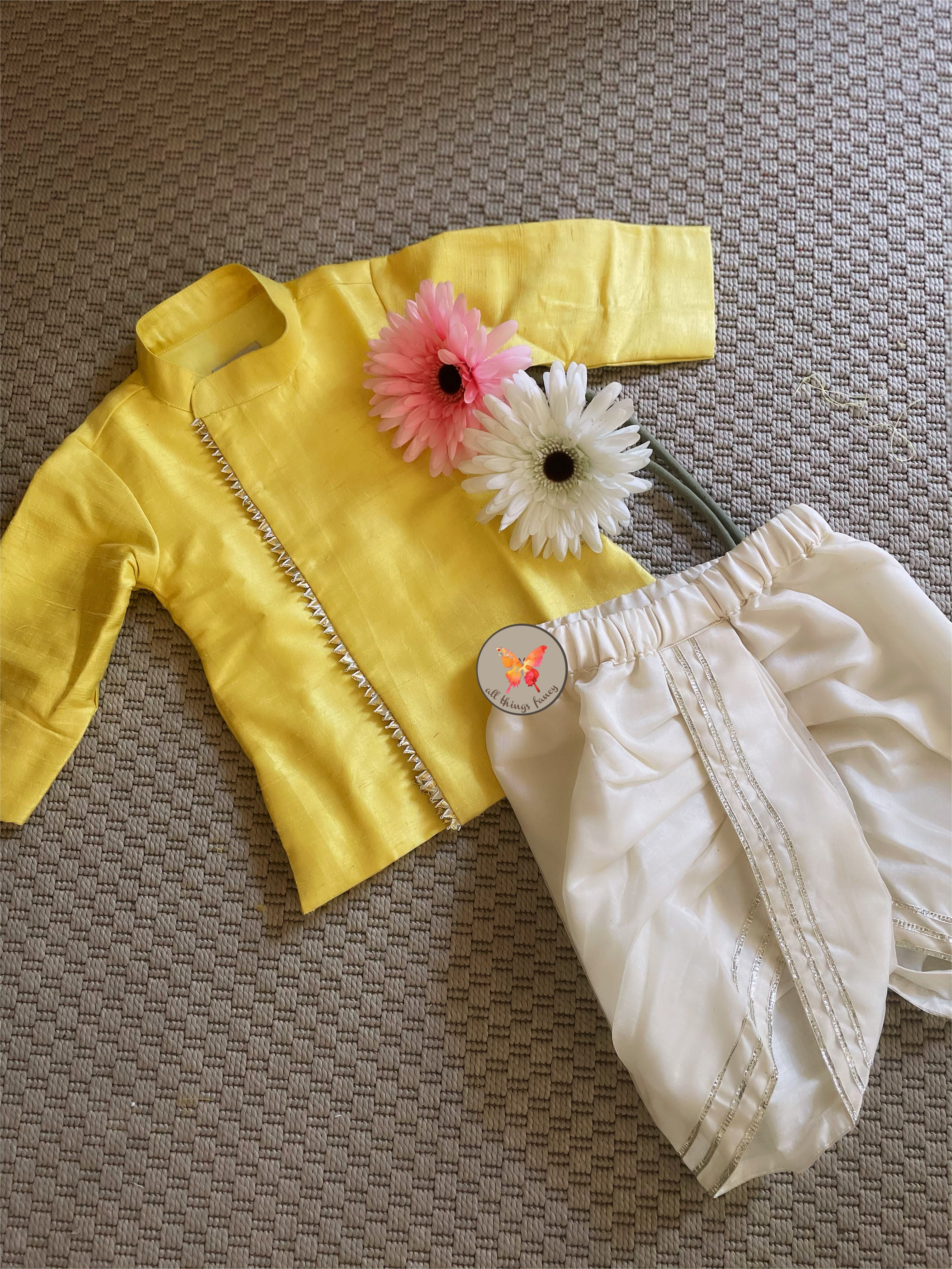 Side Placket Kurta Dhoti Set- Yellow