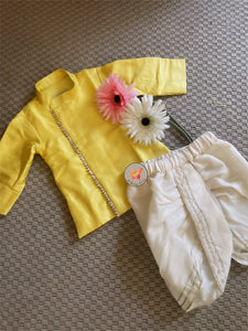 Side Placket Kurta Dhoti Set- Yellow