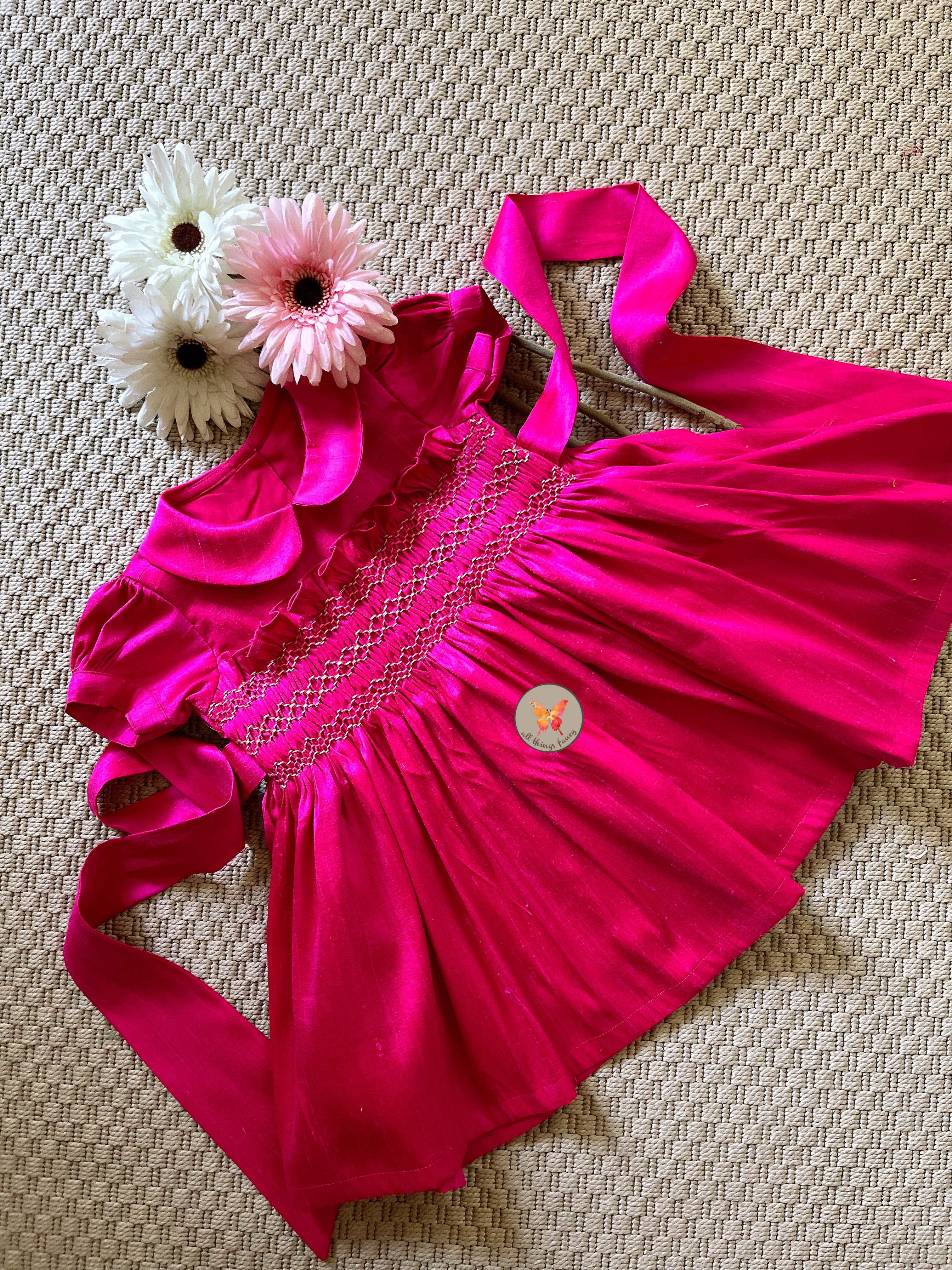 Handsmocked Classic Frock- Hot Pink