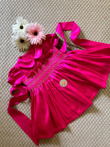 Handsmocked Classic Frock- Hot Pink
