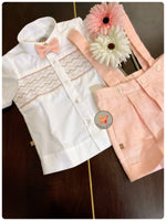 Load image into Gallery viewer, Handsmocked Shirt - Pink Linen Shorts

