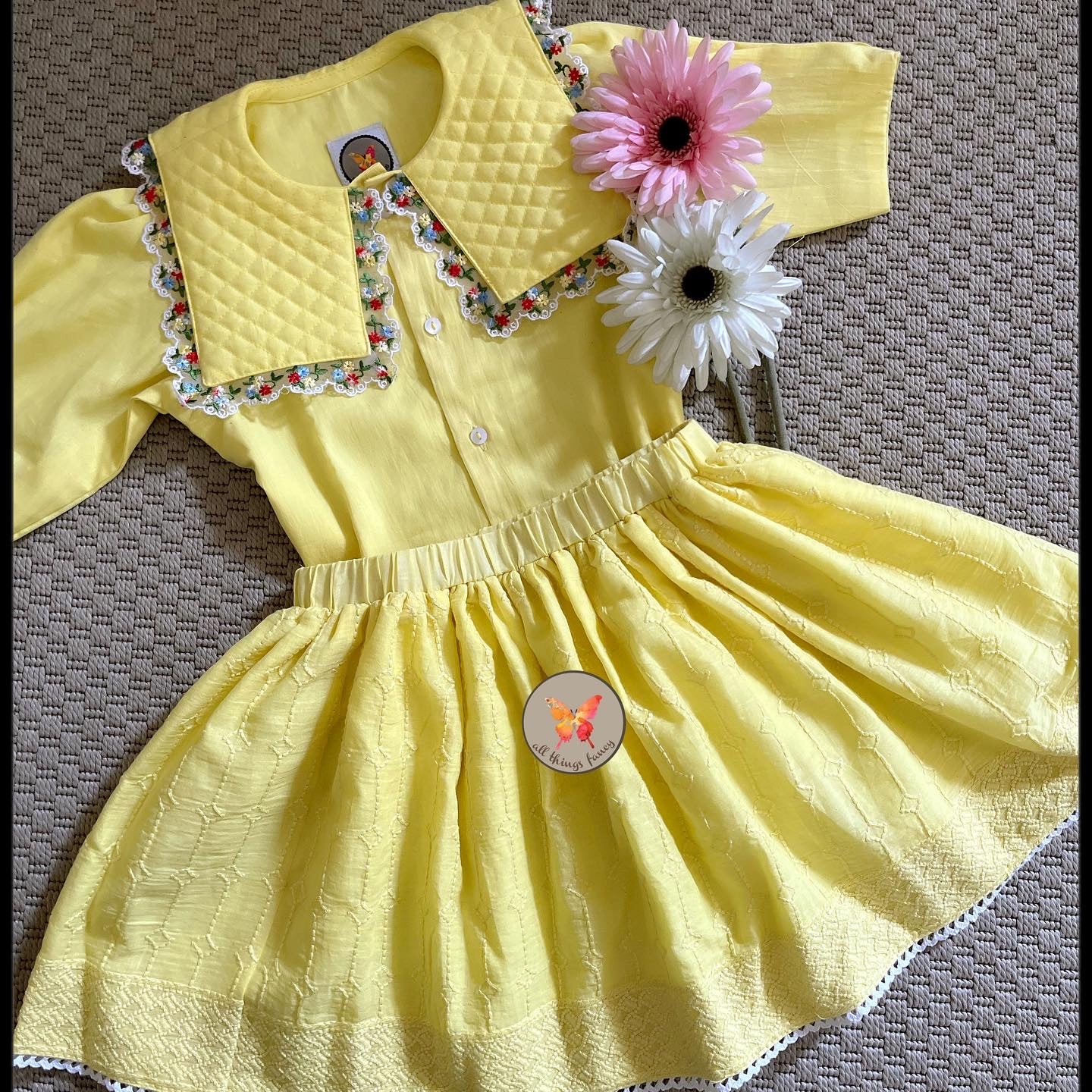 The Collared Blouse- Skirt Set- Yellow