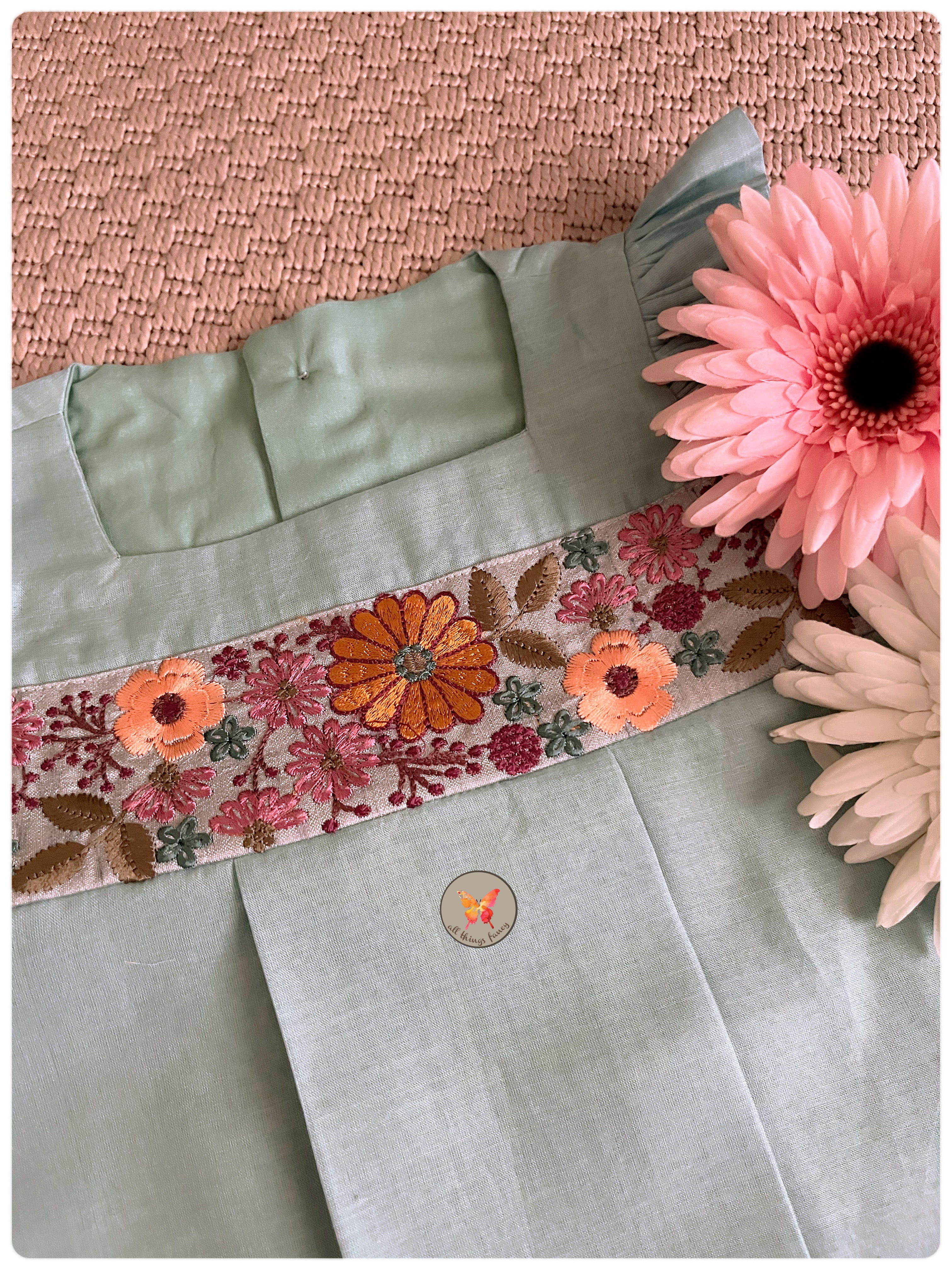 Vintage Embroidered Dress- Blue
