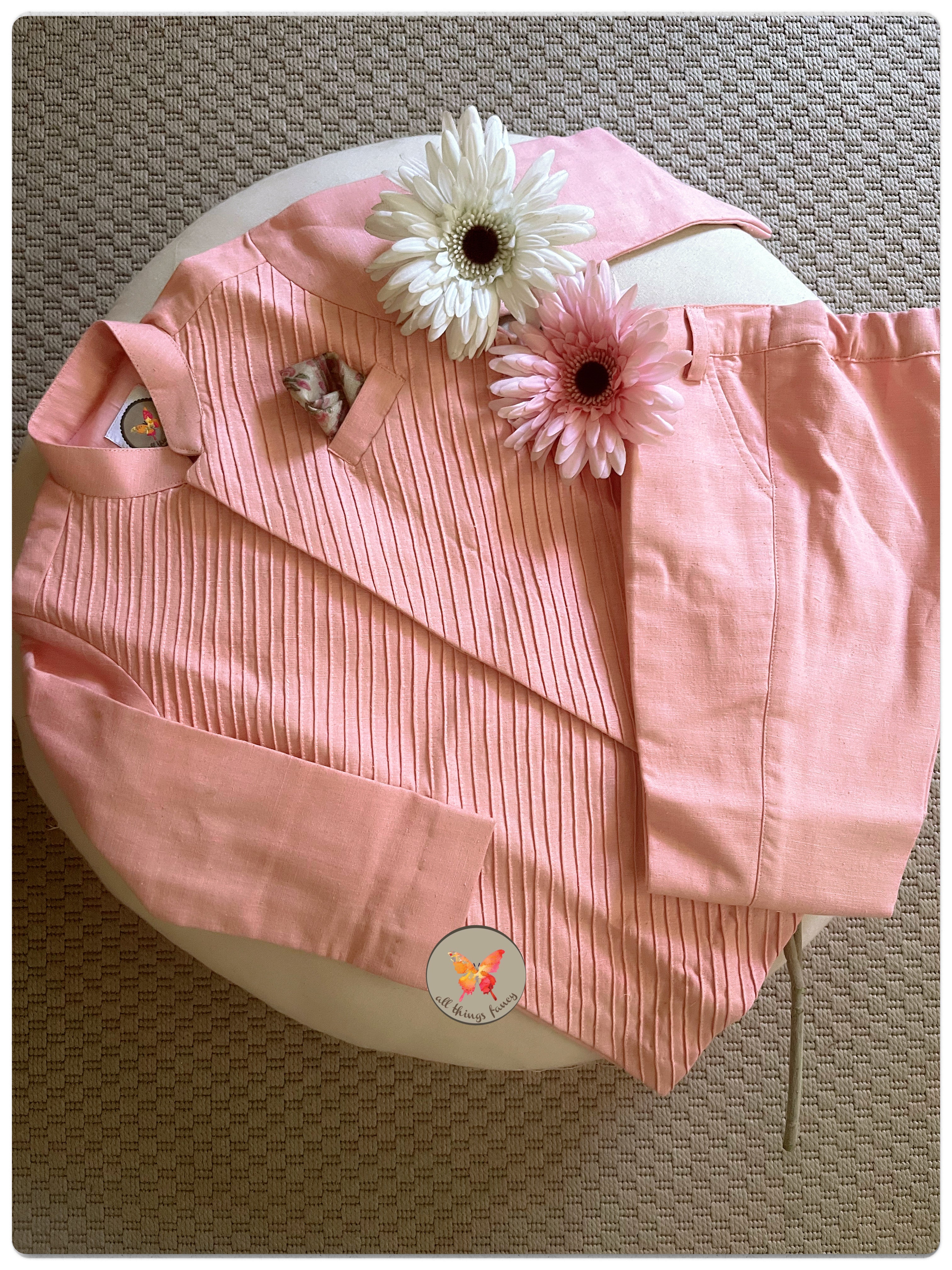 Khadi Pintucked kurta set- candy