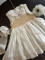 Load image into Gallery viewer, Ivory Handsmocked Honeycomb Dress
