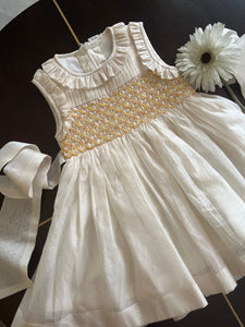 Ivory Handsmocked Honeycomb Dress