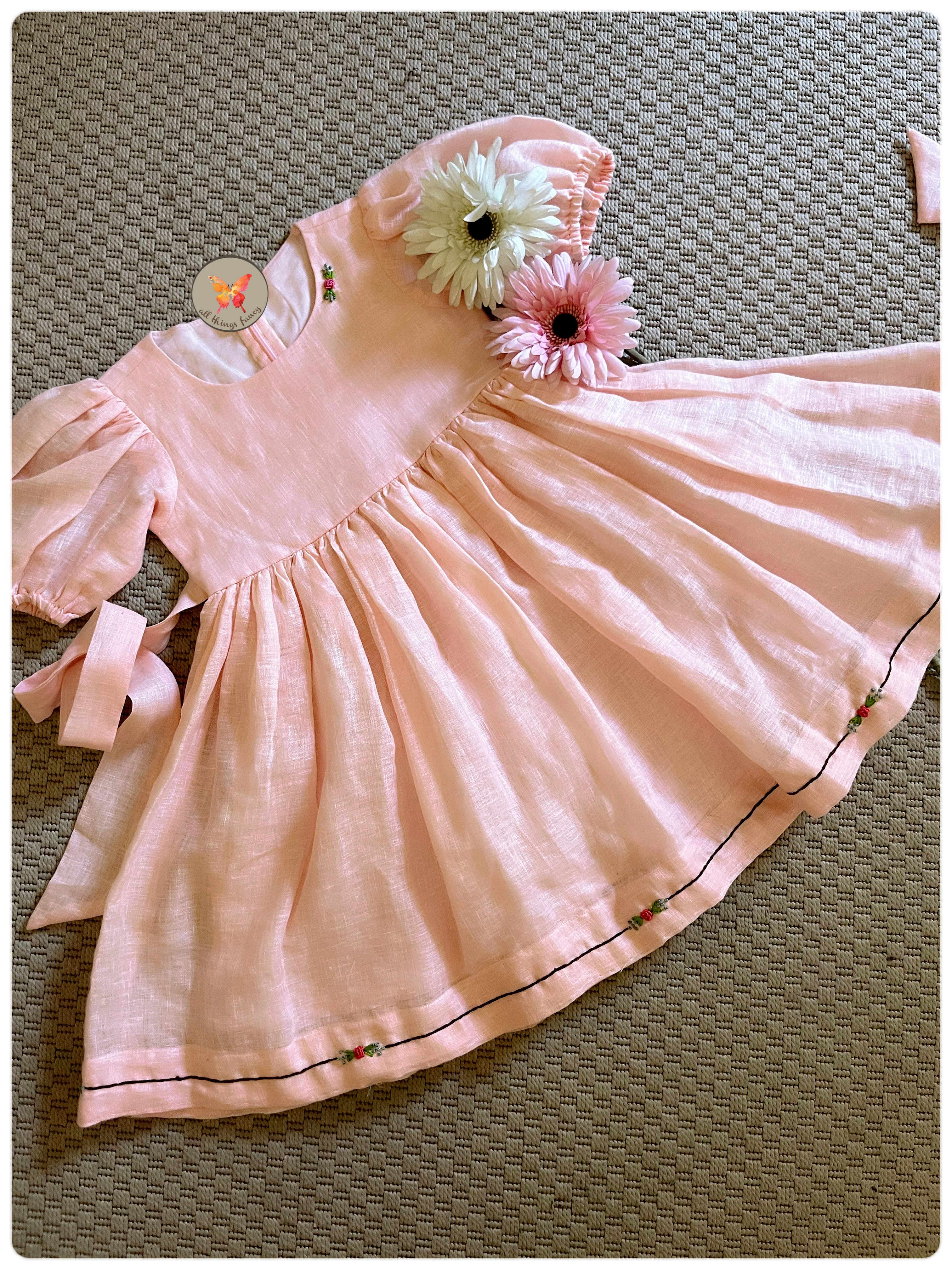 Linen Rosette Dress - Pink
