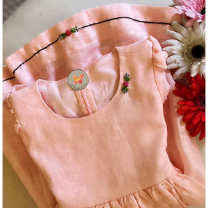 Linen Rosette Dress - Pink