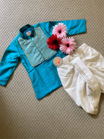 Load image into Gallery viewer, Gota Kurta Dhoti Set- Firoza
