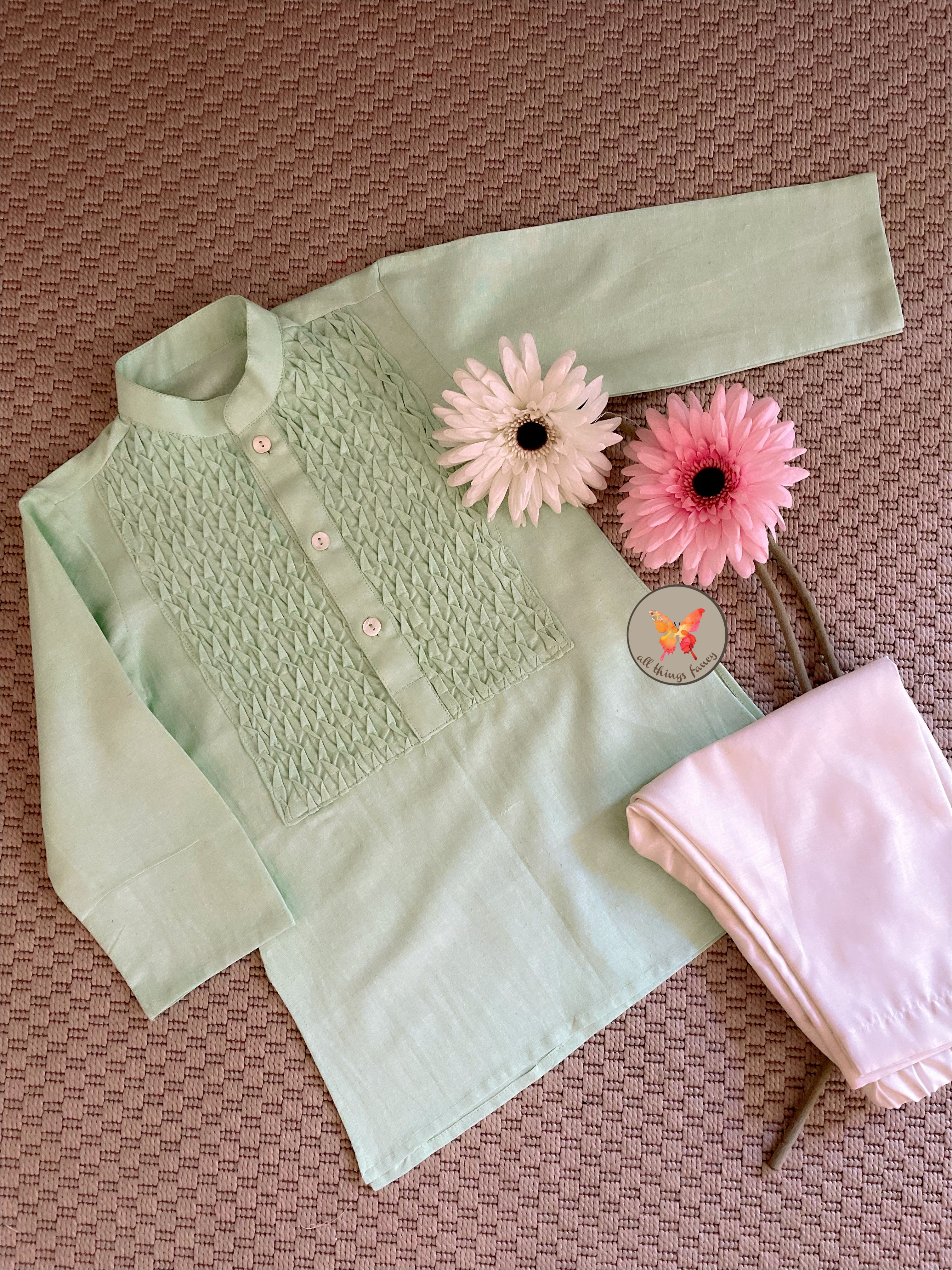 The Honeycomb Kurta Set- Mint