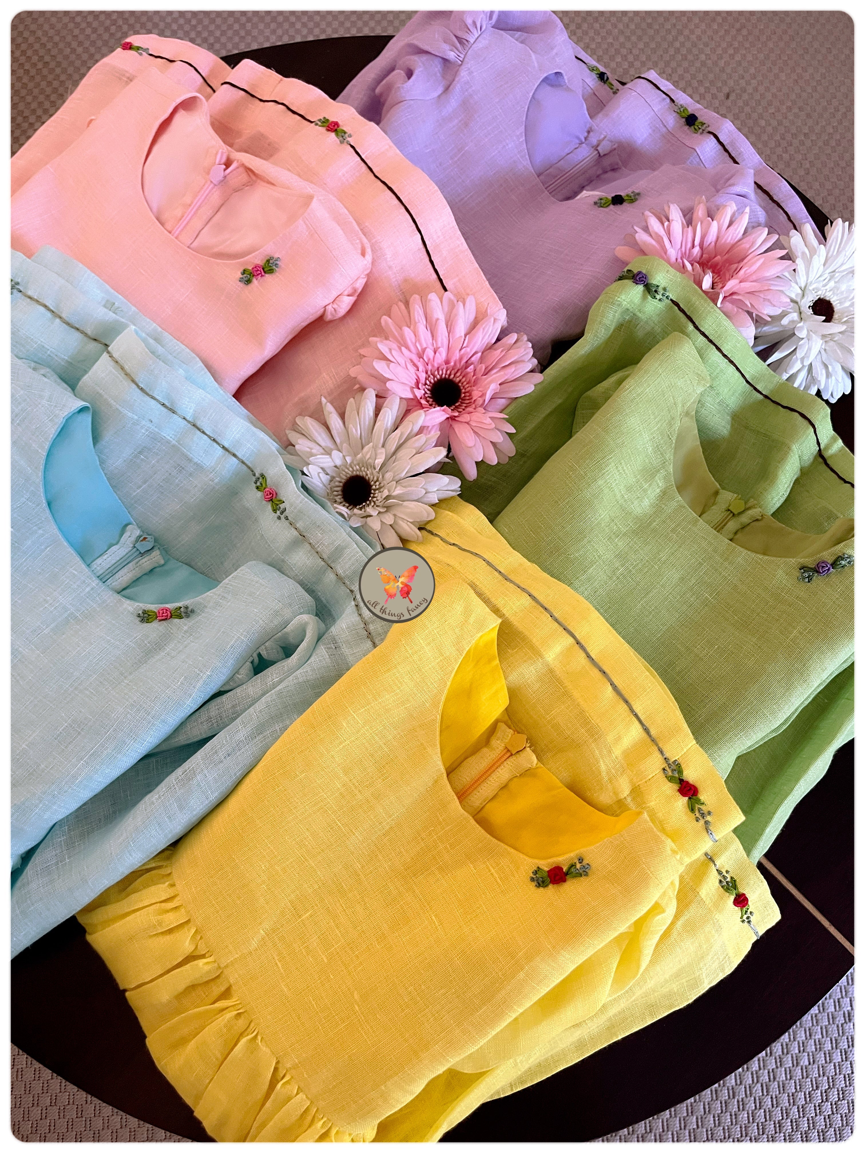Linen Rosette Dress - Lime Green