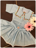 Load image into Gallery viewer, The Collared Blouse- Skirt Set- Blue
