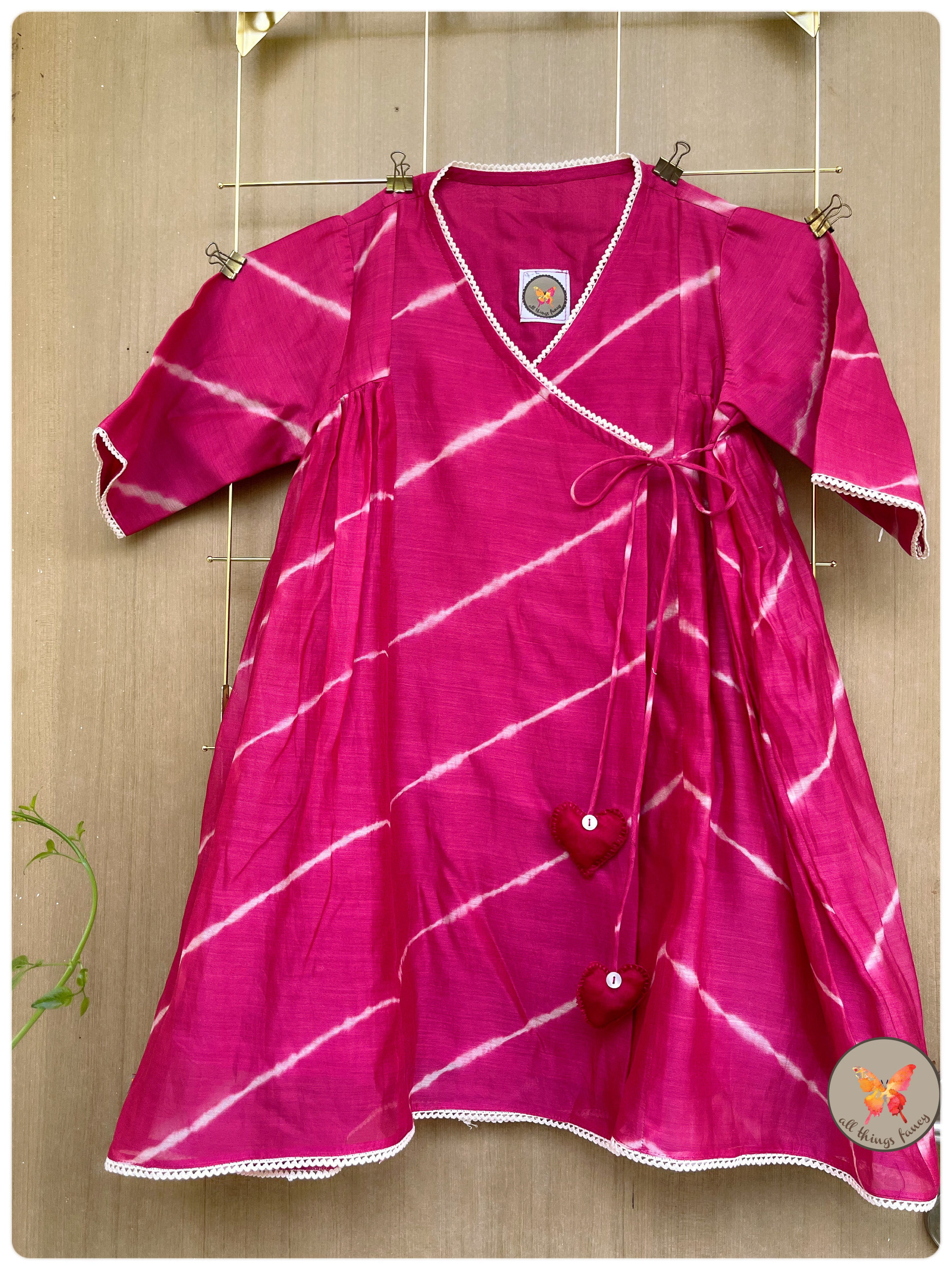 Lehariya Angrakha Set - Rani Pink