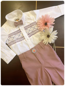 Handsmocked Shirt- Lavender Pants Set