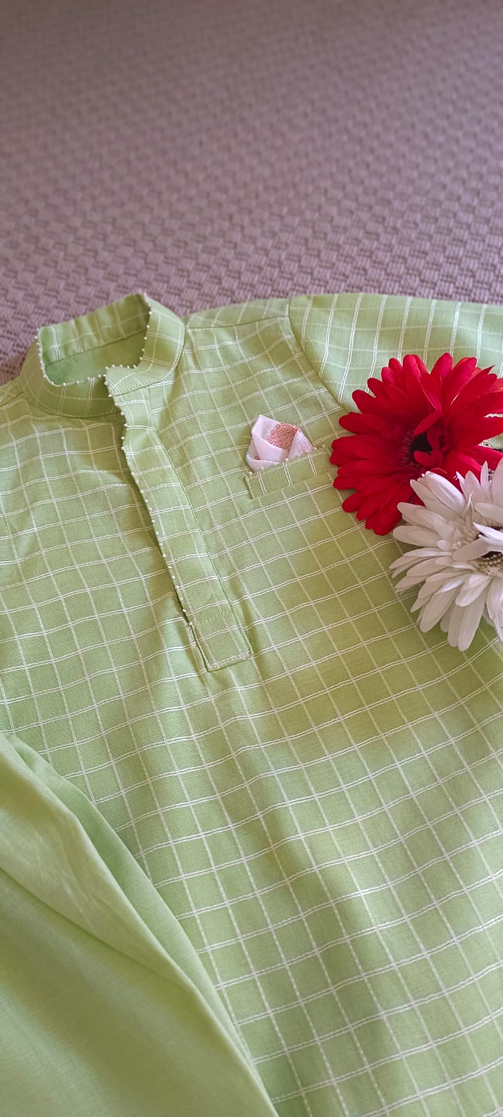 Checks Kurta set - Sorbet Green