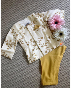 Mul Mul Embroidered Kurta Set - Mustard Yellow