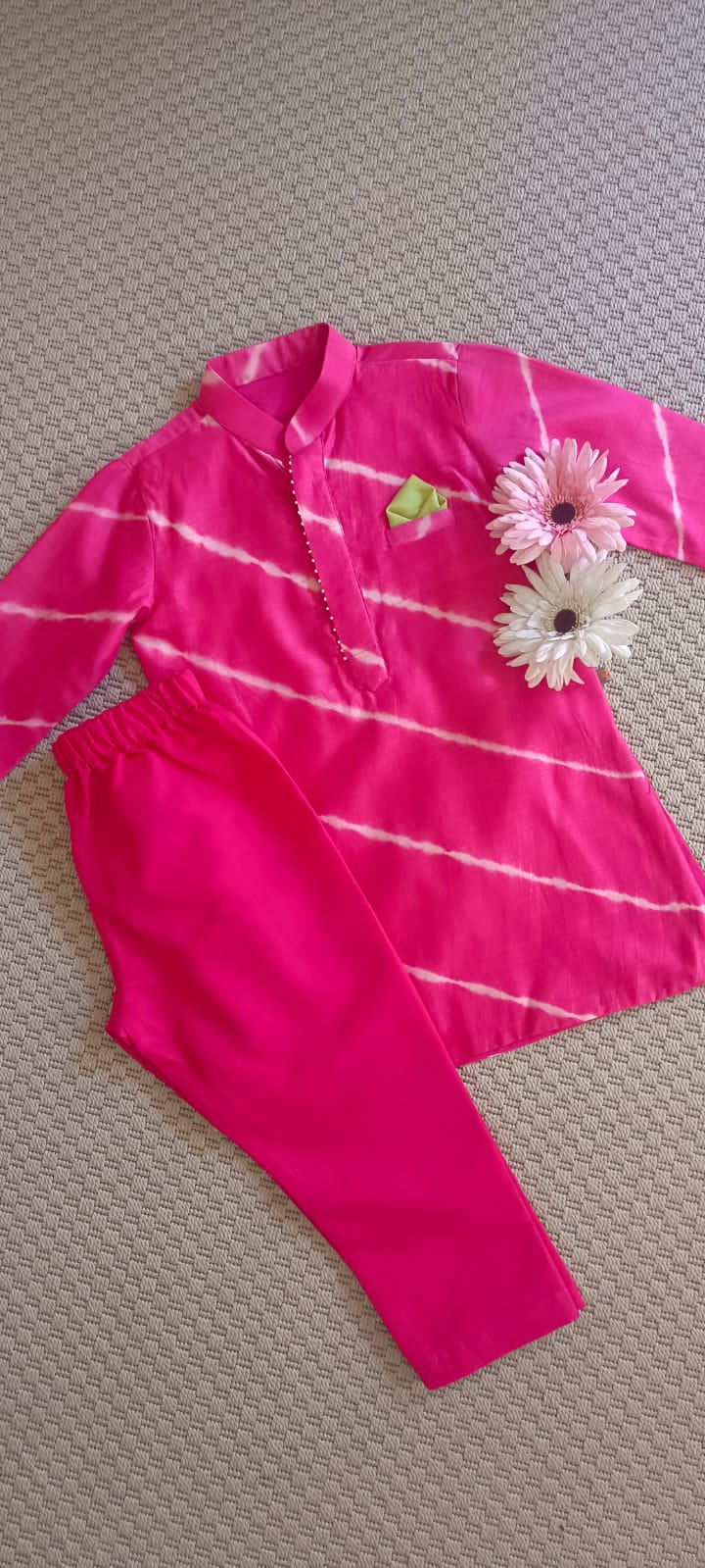 Lehariya Kurta set - Pink